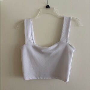 Free People White Ribbed Square Neck Crop Top, S
